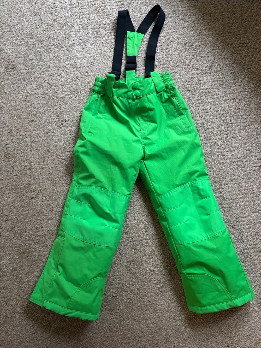 Kids Neon Green Snow Overalls with Adjustable Black Suspenders